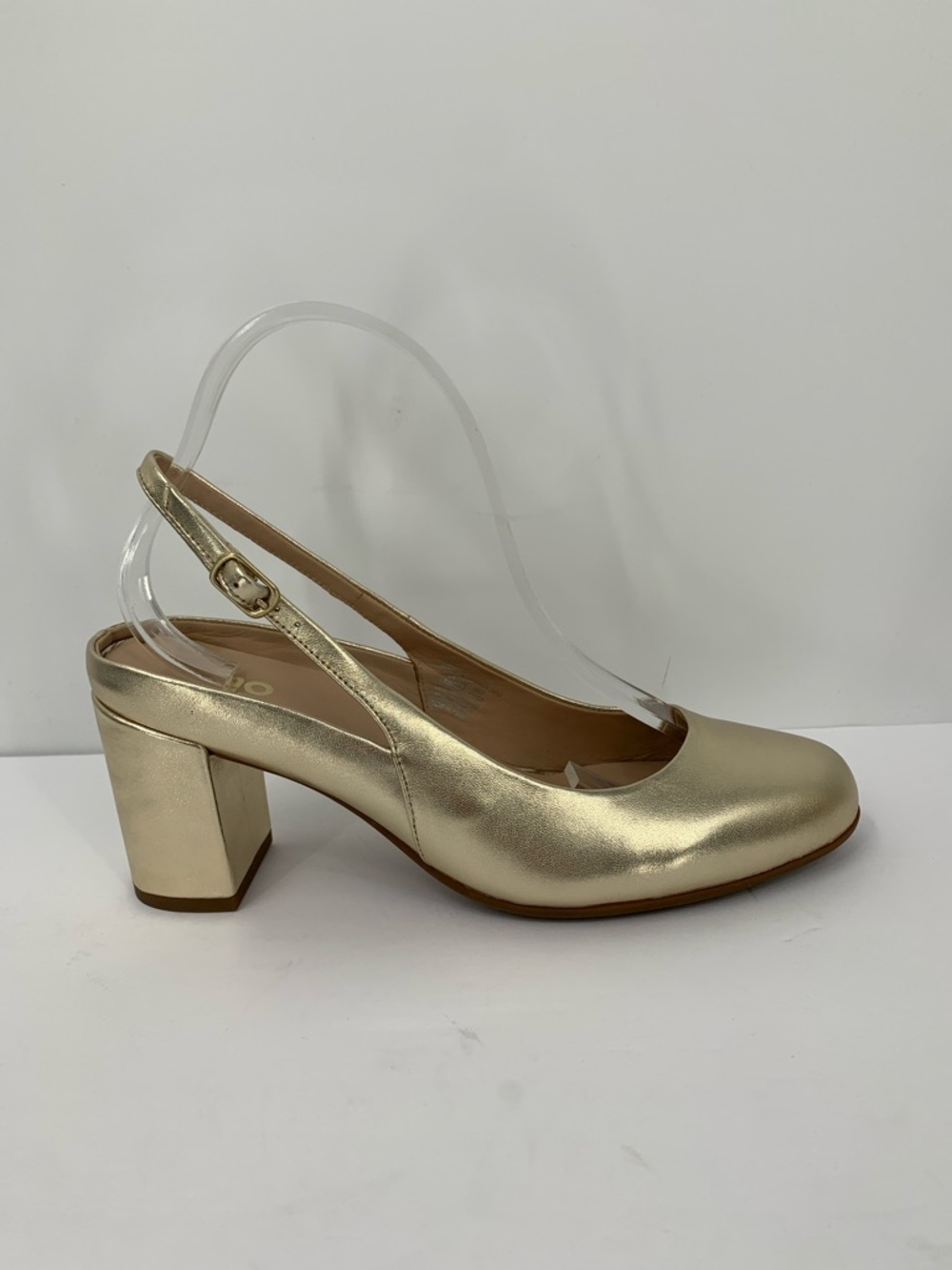 Tempo Slingback pump shoe gold metallic block heel comfort leather women new 9.5